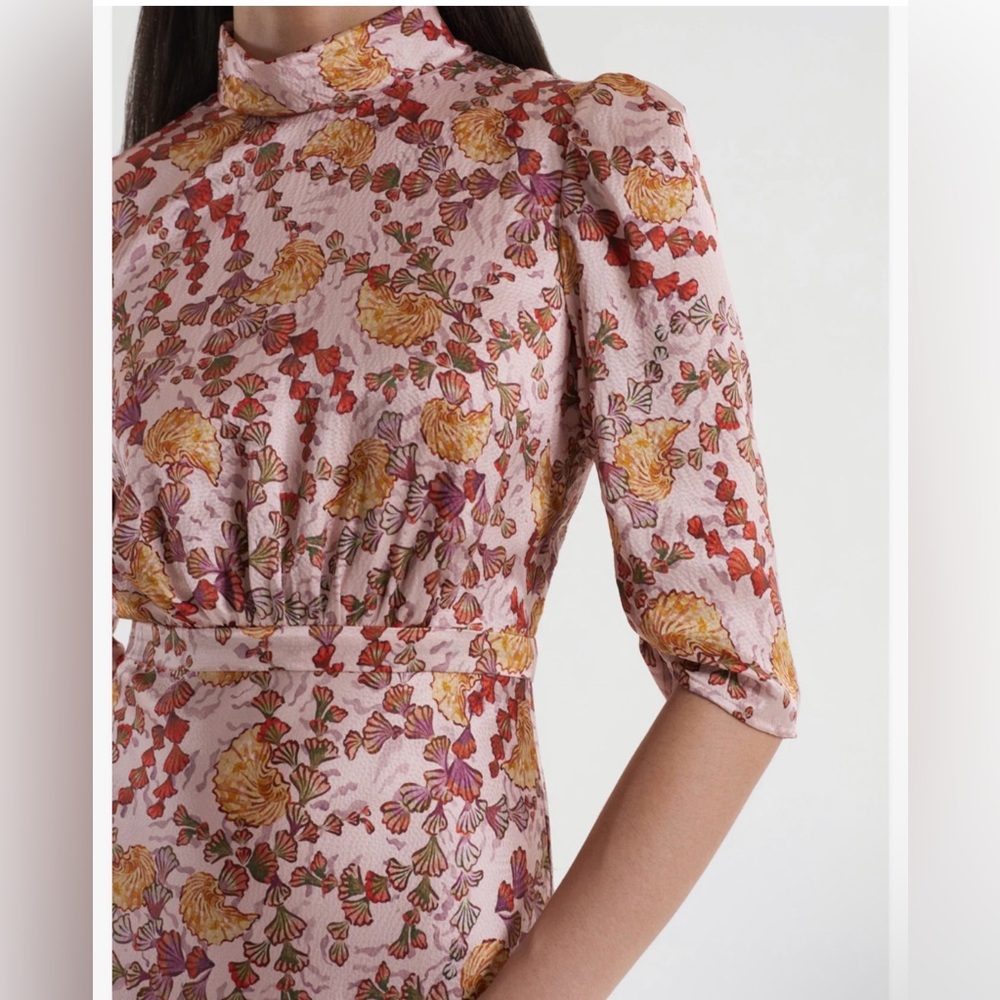 Saloni Floral High-Neck Maxi Dress - Tie-Back Detail - Romantic Pink Print - Picture 3 of 11